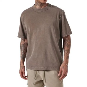 T-shirts gris de lavage à l'acide de couleur unie pour hommes en gros T-shirt de lavage à l'acide à col rond Hip Hop de haute qualité - Product Image 1