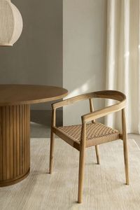 เก้าอี้ทานข้าวไม้สักแท้สไตล์สแกนดิเนเวียนทันสมัย เบาะหวายธรรมชาติสานด้วยมือ ดีไซน์โค้งตามหลักสรีรศาสตร์ กันน้ำ เฟอร์นิเจอร์สำหรับบ้าน - Product Image 6