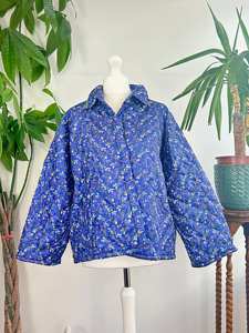 Veste matelassée unisexe bleu violet feuille tourbillon boléro col en soie recyclée Sherpa polaire doublée chaude Boho ouverte style excentrique brut - Product Image 4