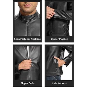 Chaqueta de cuero de motociclista Vintage para hombre, chaqueta deportiva con cuello levantado y cierre de cremallera para deportes de invierno - Product Image 4