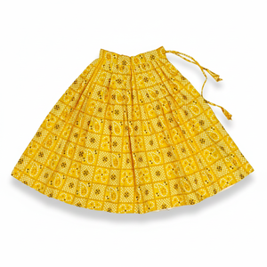 Ensemble Lehenga Choli traditionnel jaune Bandhani de Shoryam Fashion, longueur au sol, séchage rapide, pour filles |   Fête de mariage Diwali pour enfants - Product Image 3