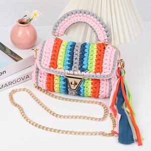 <b>Crochet</b> Celebrity Cross-border Hot Selling Handmade Women's Striped Contrast Cloth Woven Chain Strap Soft Crossbody Cover Tassel - Product Image 1