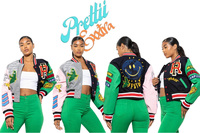 Veste universitaire matelassée pour femmes en gros, design court, logo personnalisé, broderie de lettres, doublure 100% laine, coton écologique