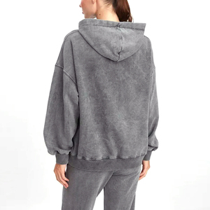 เสื้อสเวตเตอร์โอเวอร์ไซส์ผู้หญิงผ้าคอตตอนผ้าโพลีเอสเตอร์สีพื้นลำลองสำหรับฤดูหนาวแบบวินเทจซีดจาง - Product Image 2