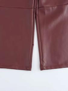 Cuir véritable Automne Hiver Casual Femmes Pantalon Poches Fermetures Éclair Lâche Jambe Droite Pantalon Nouvelle Mode Streetwear Pantalon En Cuir - Product Image 4