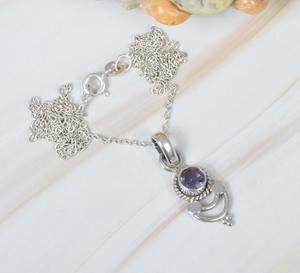 Colgante de cadena de piedras preciosas de Plata de Ley 925 con amatista púrpura cortada con cadena, joyería hecha a mano, regalo de piedra Natural para cumpleaños - Product Image 3