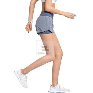 Shorts athlétiques de fitness décontractés, leggings sport double couche hautement élastique, pantalons courts teints unis, service OEM en dentelle disponible - Product Image 5