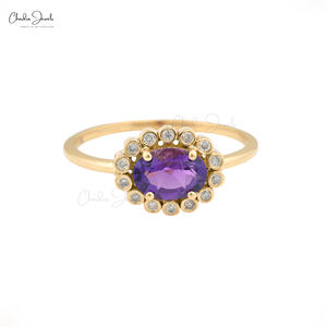 <b>Top</b> Quality 7X5MM Oval Cut Gemstone Purple Amethyst Ring 14k Yellow Gold <b>Women</b> Fine Jewelry Diamond Engagement Rings Wholesale - Product Image 2