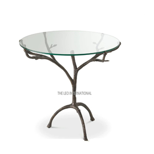 Mesa de centro de acento de metal con diseño de forma de árbol de acabado chapado en oro con tapa de vidrio transparente cuadrada para sala de estar - Product Image 3