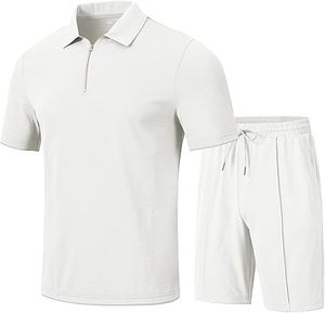 Conjuntos Deportivos para Hombre, Pantalones Cortos, Camisetas Polo con Cierre de Cremallera, Conjuntos Deportivos Casuales para Caminar, Cómodos - Product Image 1