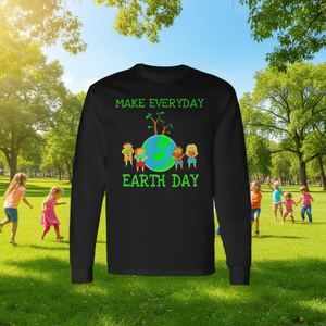 T-shirt à manches longues Journée de la Terre en coton col rond unisexe, vêtement promotionnel écologique - Product Image 3