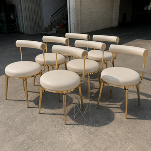 Chaise de salle à manger moderne en acier inoxydable doré avec dossier tubulaire incurvé et coussin blanc pour banquets d'hôtel - Vente en gros - Product Image 3