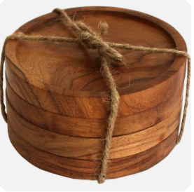 Handcrafted round <b>wood</b> <b>coaster</b> with smooth edge natural wooden drink mat for cups mugs and glasses from Vietnam - Product Image 5