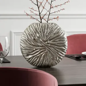 Jarrón de metal plateado Decoración de mesa Jarrón de aluminio de forma circular Estilos de jarrón de aluminio modernos - Product Image 2
