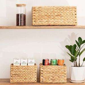 Water Hyacinth Storage Baskets for Shelves Rectangular <b>Wicker</b> Basket for Organizing <b>Bins</b> for Pantry Bathroom Vanity Decorative - Product Image 4