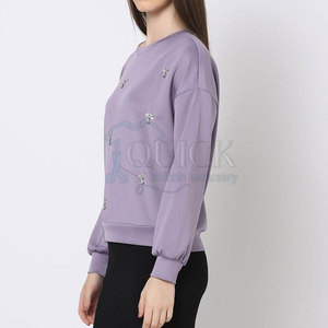 Prix d'usine en gros Nouvelle arrivée Sweat-shirt pour femmes d'hiver avec strass Logo personnalisé Position avant Coupe ajustée - Product Image 3