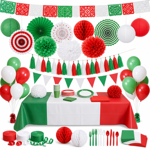 Kit de Decoración para <span class=keywords><strong>Fiesta</strong></span> con Papel Picado, Guirnalda de Flores de Papel, Borlas y Pancarta en Verde, Blanco y Rojo para el Día de la Independencia de Italia, México y Hungría - Product Image 1