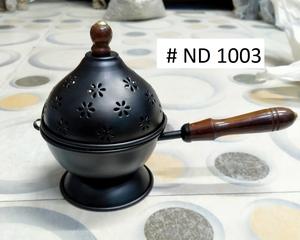 Quemador de resina de incienso de hierro artesanal y quemador de carbón, Caldero de hierro fundido esmaltado hecho a mano con mango de madera, Aroma de habitación - Product Image 1