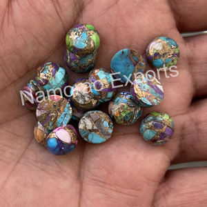 8X8mm ทองแดงผสมธรรมชาติเทอร์ควอยซ์ทรงกลม Cabochon ทุกขนาดที่มีอยู่แบนกลับเครื่องประดับทำหินอัญมณีหลวม - Product Image 2