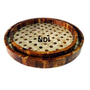 Diseño de incrustaciones de hueso Bandeja de madera Catering Bandeja para servir Cocina Catering Usado Desayuno Comida Servidor Bandejas - Product Image 1