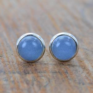 Pendiente de tuerca de Plata de Ley 925 personalizado con Calcedonia azul, compromiso de boda Vintage, Piercing fino, joyería, regalo Natural - Product Image 1