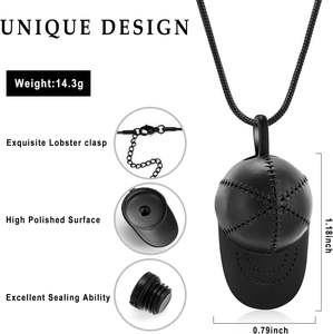 Urna de cremación de acero inoxidable negro, joyería, cenizas, gorra de béisbol, collar de urna para cenizas de seres queridos, regalo para mujeres y hombres, tamaño personalizado - Product Image 2