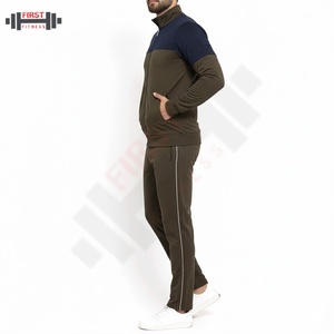 Survêtement pour homme en coton à manches longues, style streetwear, fermeture éclair, coupe confortable, deux pièces, couleur unie, survêtement de luxe pour homme - Product Image 3