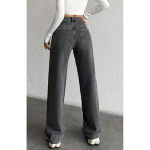 Jean en denim gris tendance, coupe ample et élégante, taille haute, 5 poches, style streetwear, écologique et durable, vente en gros B2B - Product Image 5