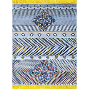 Alfombra Manchaha Azul de Lana y Seda de Bambú Anudada a Mano, 10 mm de Grosor, Patrón Geométrico Abstracto, Rectangular, para el Hogar o el Pasillo, Modelo Les-1442 - Product Image 4
