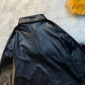 Wholesale Full Sleeves <b>Women's</b> PU Leather Shirts Premium Real Leather Shirt Manufacturer Windproof OEM <b>Woman</b> Shirts - Product Image 4