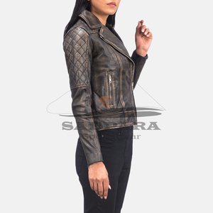 Chaquetas elegantes y elegantes para mujer Chaqueta de bombardero de cuero personalizada Ropa de abrigo de motociclista moderna con diseño de logotipo Premium - Product Image 4