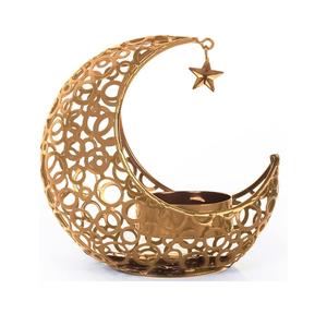 Portavelas de té Vintage con forma de Luna, portavelas de Metal dorado, accesorios de decoración de Ramadán para el hogar, portavelas decorativo - Product Image 1