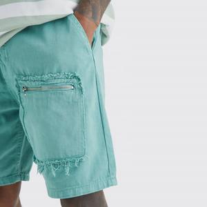 ที่กําหนดเองตัดขอบวินเทจเชือกบวกขนาดกางเกงขาสั้นผู้ชายด้อยแพทช์พัฟพิมพ์ผ้าฝ้าย100%ผู้ชายหินกรดล้างกางเกงขาสั้น - Product Image 3