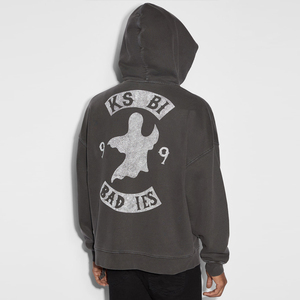Top qualité impression personnalisée Logo décontracté doux coton hommes sweats à capuche Vintage lavage fermeture éclair noir sweat à capuche - Product Image 4
