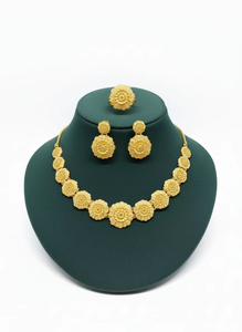 Ensemble collier et boucles d'oreilles en or plaqué or à motif floral, 3 pièces, pour femmes, classique, pour fiançailles, anniversaire et mariage, bijoux de mode - Product Image 6