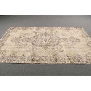 Vintage Turkish Large Rug 5x8.8 ft, <b>Brown</b> <b>Wool</b> Rug - Product Image 3