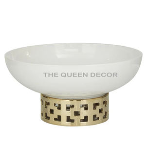 Metal de acero inoxidable de gran calidad con soporte de hoja de flor dorada, cuenco decorativo japonés de forma redonda - Product Image 6