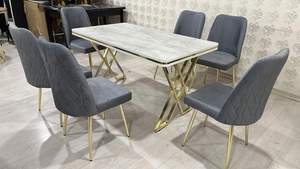 Ensemble de meubles de salle à manger modernes et élégants 1 table 6 chaises bureau fixe tissu métal meubles de maison pour cuisine élégante utilisation villa - Product Image 3