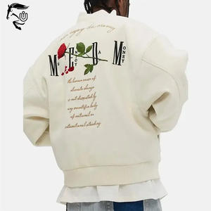 2024 personnalisé hommes 100% laine Varsity Bomber veste Rose broderie col rond fermeture à glissière toile hiver lettre veste-OEM - Product Image 2