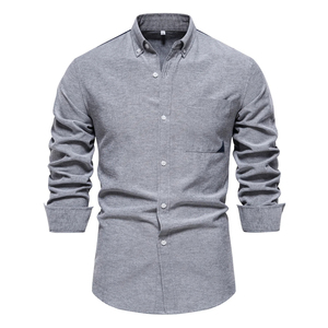 Nueva camisa Oxford de mezcla de algodón de primavera para hombre, diseño de bolsillo transpirable con estampado informal ajustado para verano - Product Image 1