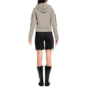 High Quality <b>Crop</b> Top Rib Hem Adjustable Belt Long Sleeve Sweatshirt Fleece Multi Cargo Pocket Long Sleeve Vintage <b>Women</b> <b>Hoodie</b> - Product Image 2