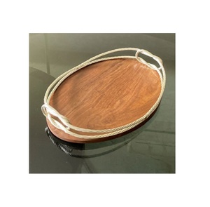 Plateau de corde plaqué argent de forme ovale avec base en bois de manguier plateau de service alimentaire vintage pour plateau de service en bois de vente chaude - Product Image 1