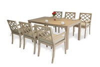 Ensemble de salle à manger d'extérieur moderne en bois d'acacia durable et écologique, 7 pièces, style confortable, mobilier de restaurant pour une utilisation en extérieur durable
