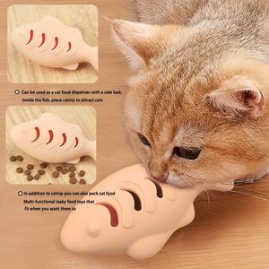 Siliconen Navulbare Interactieve Kattenkruid Visvormige Snack Dispenser Meerval Kat Oefening Kauw Speelgoed Poppen - Product Image 4
