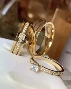 2.5 Ct Moissanite Round Cut Trio Ring Set 14K Yellow Gold Plated His/Her Fashion Toe Rings - Product Image 4