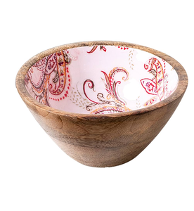 Bol décoratif de serveur de salade de fruits en bois avec émail imprimé Design élégant Bol en bois de mangue de haute qualité Prix bon marché - Product Image 3