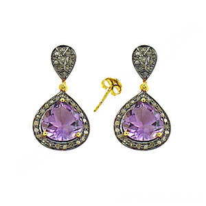 Women's Amethyst Drop <b>Earrings</b> with Diamond Accent Silver Fashion Jewelry - Product Image 1