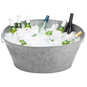 Cubo de hielo plateado, bañera de bebida ovalada galvanizada, Enfriador de bebidas, cubos de hielo con asa para cerveza, whisky, vino y cócteles - Product Image 4