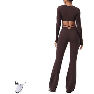 ชุดออกกำลังกายผู้หญิงแบบสปอร์ตบราและกางเกงโยคะ ผลิตตามสั่ง ODM ขายส่ง เป็นมิตรกับสิ่งแวดล้อม ผลิตจากวัสดุรีไซเคิล ระบายอากาศได้ดี ไร้รอยต่อ เอวยืดหยุ่น - Product Image 6