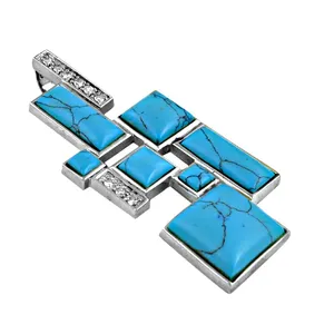 Collier pendentif en argent turquoise pour femme avec design géométrique, collier à perles tendance - Product Image 2